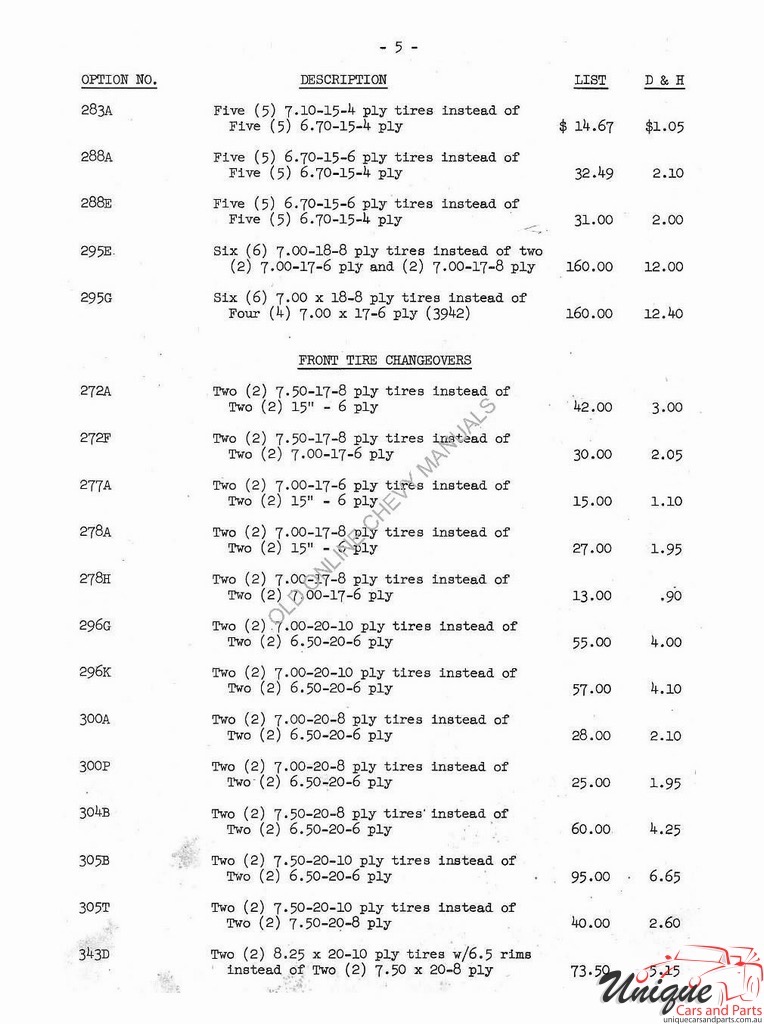 1951 Chevrolet Production Options List Page 6